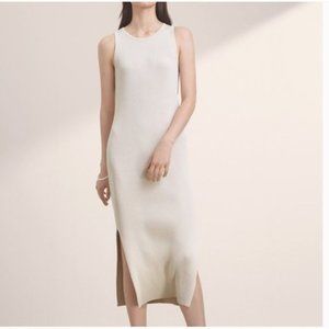 Aritzia Babaton Cream /Ivory Gabe Midi dress sleeveless knit ribbed round neck L